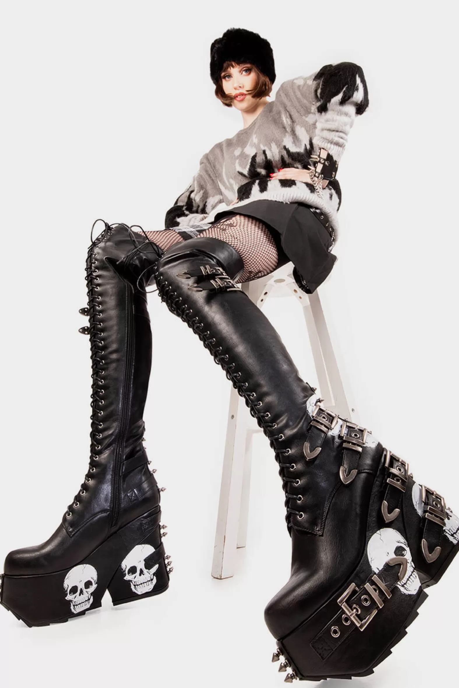 Irrational Thoughts Chunky Platform Thigh High Boots^Lamoda New